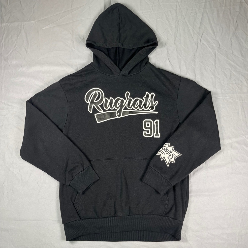 Rugrats 91' Nickelodeon Tommy Chuckie Baseball Graphic Hoodie Black Mens Medium